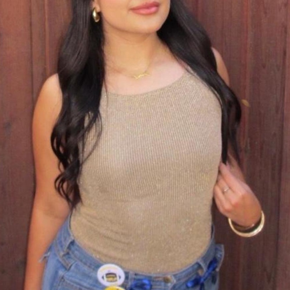 Women's Metallic Knit Tank Top in Beige gold 💛